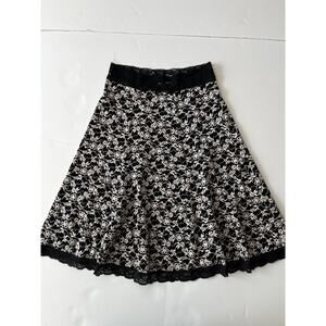 CAbi Skirt Womens M Black Lace Floral A Line Knee Length Lined Boho